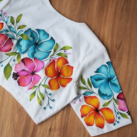Spring Flowers Hand Painted Blouse