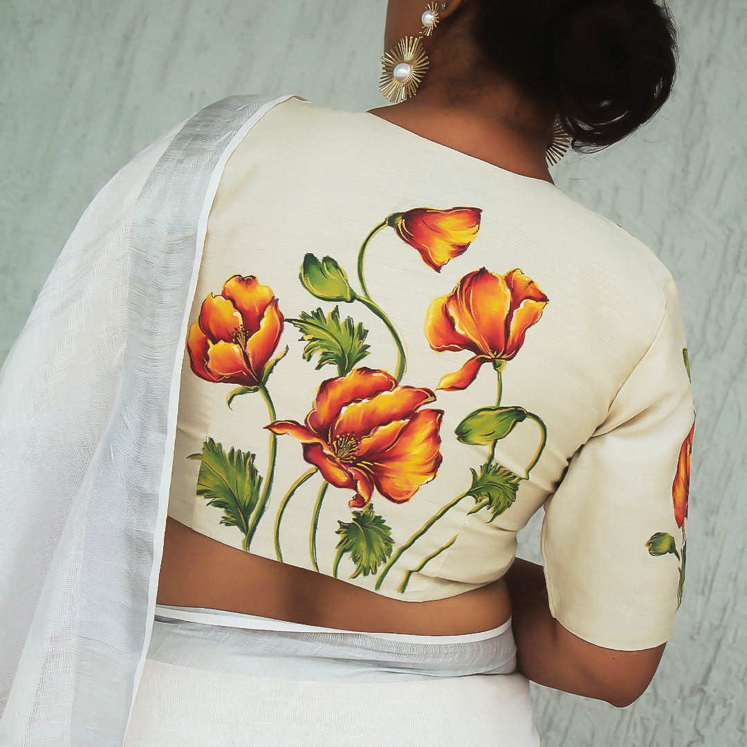 Poppy Hand Painted Tussar Silk Blouse