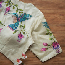 Elbow sleeve detail of hand-painted tussar silk saree blouse