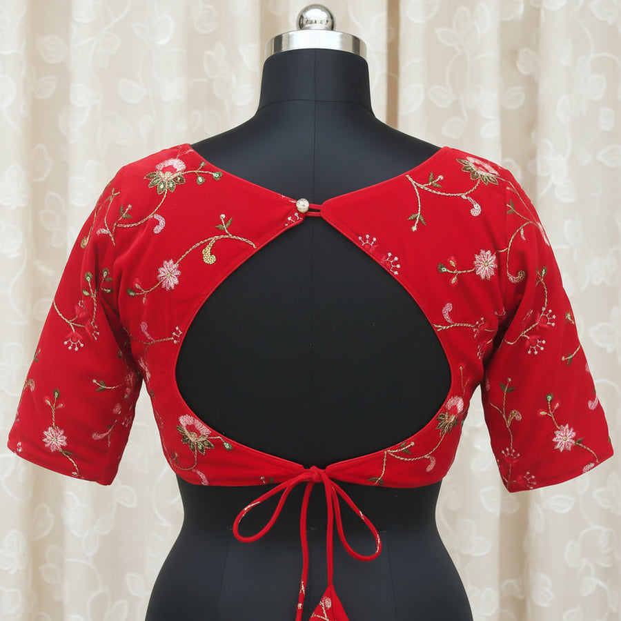 Red Velvet V-Neck  Blouse