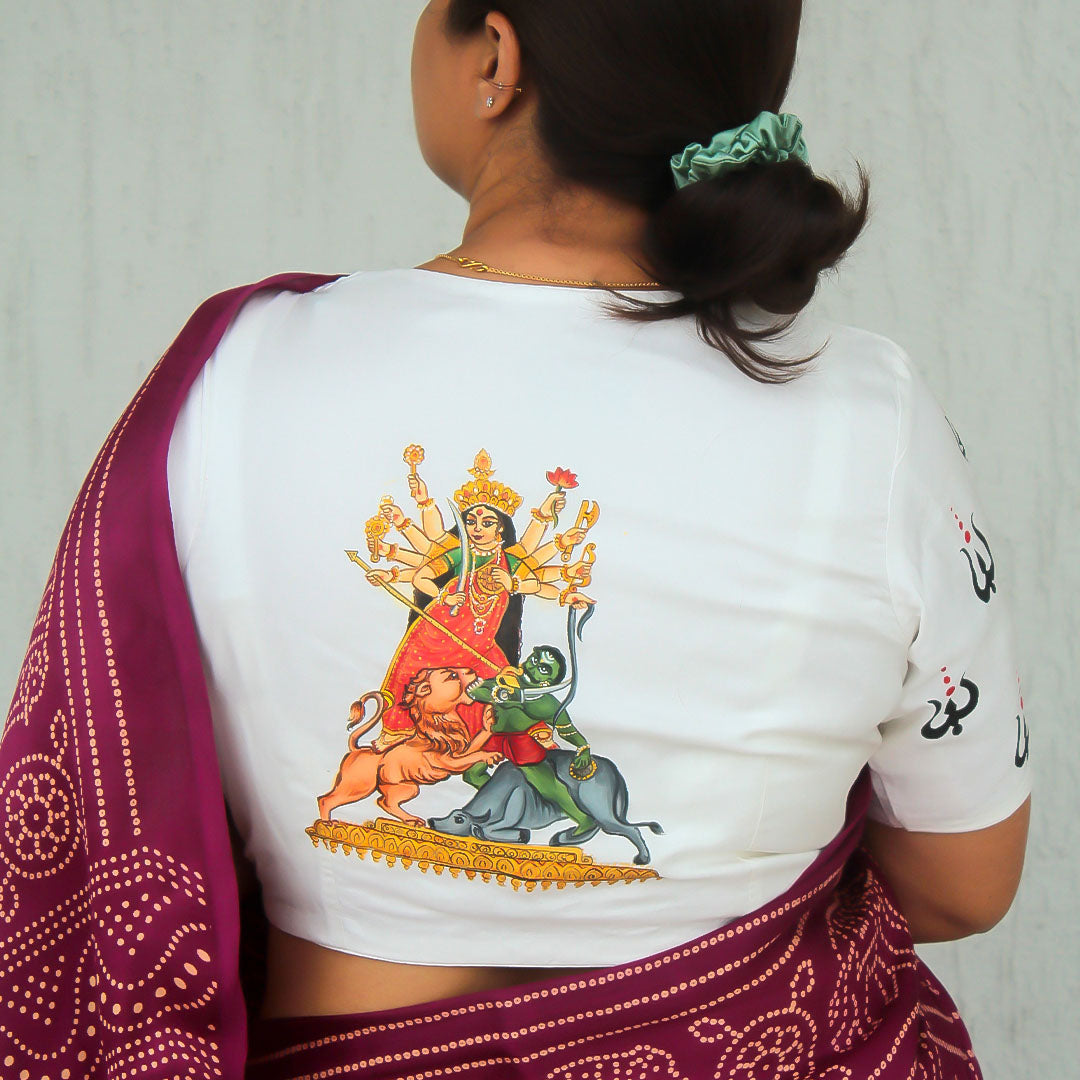 Durga Maa White Tissue Silk Blouse