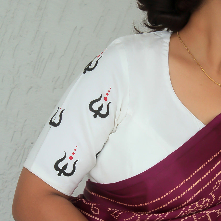 Durga Maa White Tissue Silk Blouse