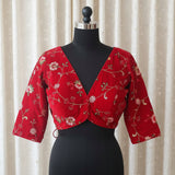 Red Velvet V-Neck  Blouse