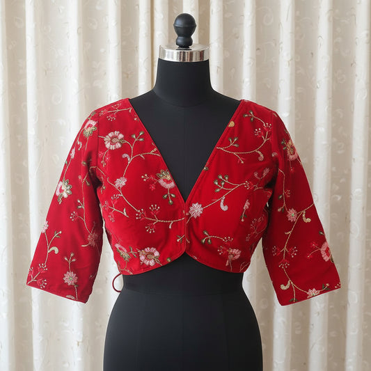 Red Velvet V-Neck  Blouse