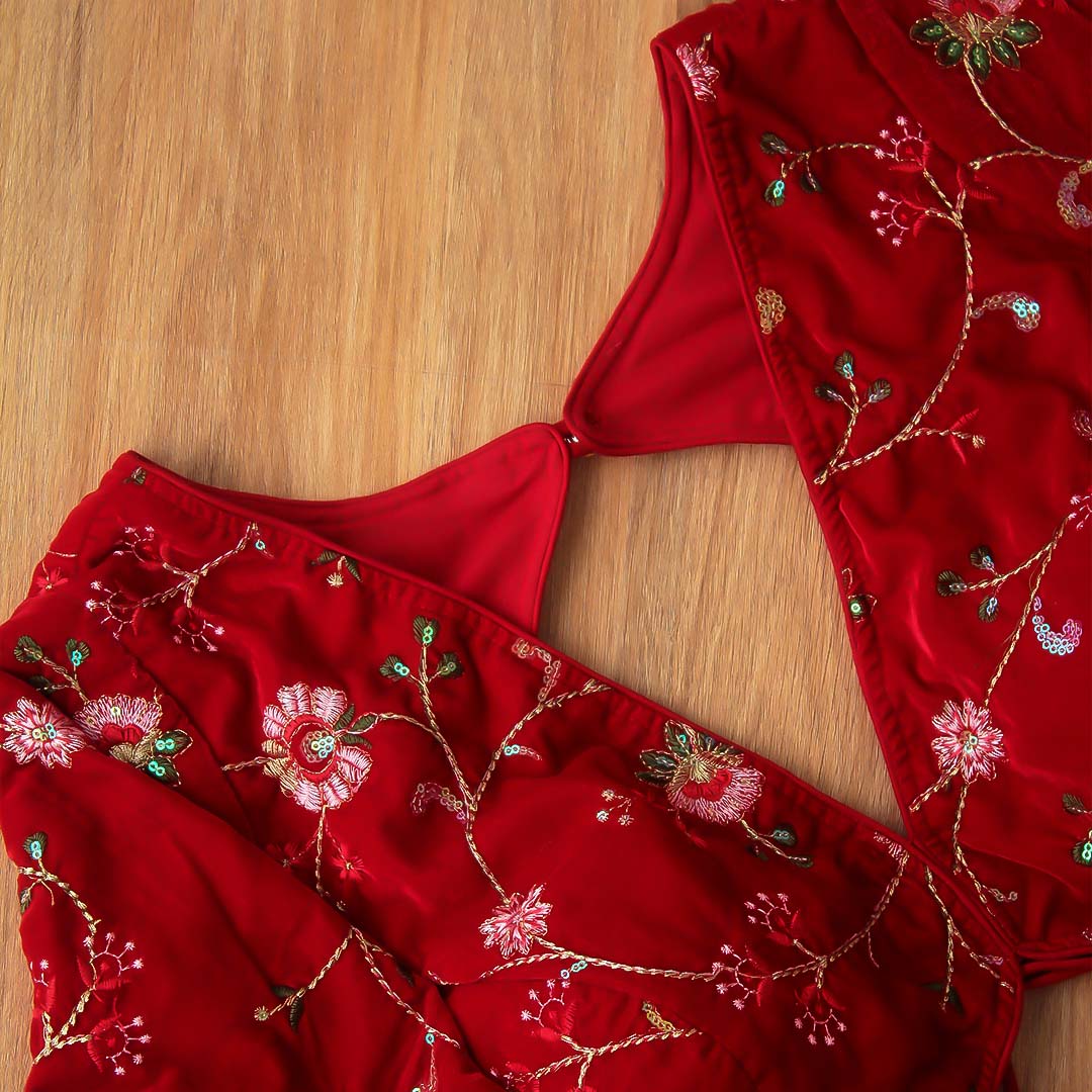 Red Velvet V-Neck  Blouse