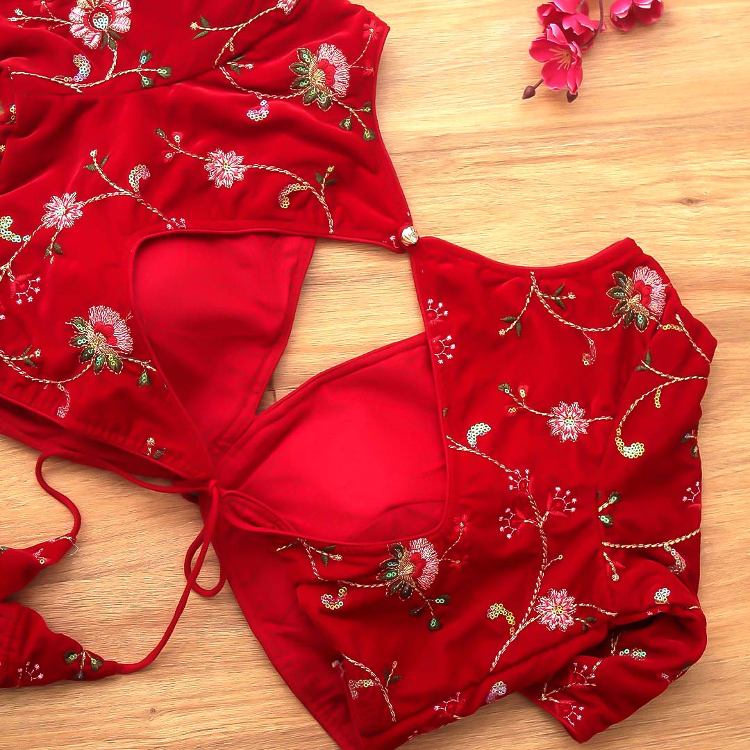 Red Velvet V-Neck  Blouse
