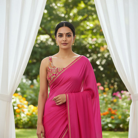 Rani Pink Banarsi Meenakari Narrow Strap Blouse