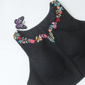 Halter Neck Embroidery Black Blouse