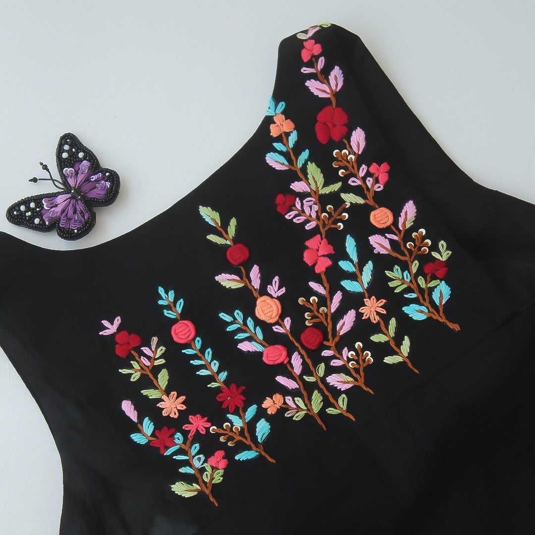 Halter Neck Embroidery Black Blouse
