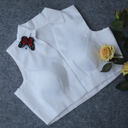 Aari White Shirt Collar Sleeveless Blouse