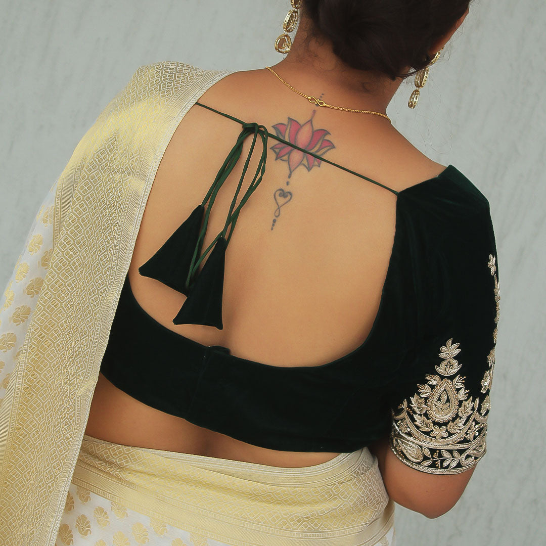 B.Green Velvet Square-Neck blouse