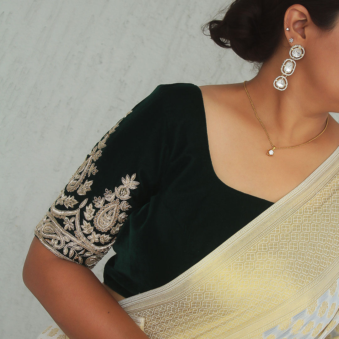 B.Green Velvet Square-Neck blouse