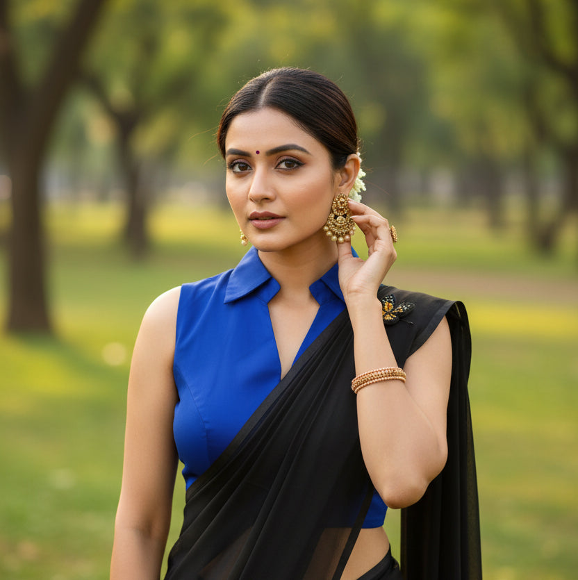 Royal.B Shirt Collar Sleeveless Blouse