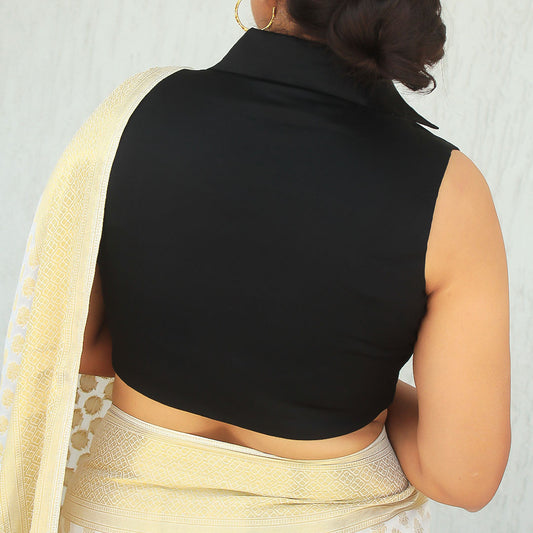 Aari  Black Shirt Collar Sleeveless Blouse
