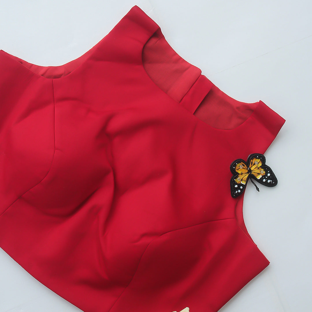 Red High Neck Blouse
