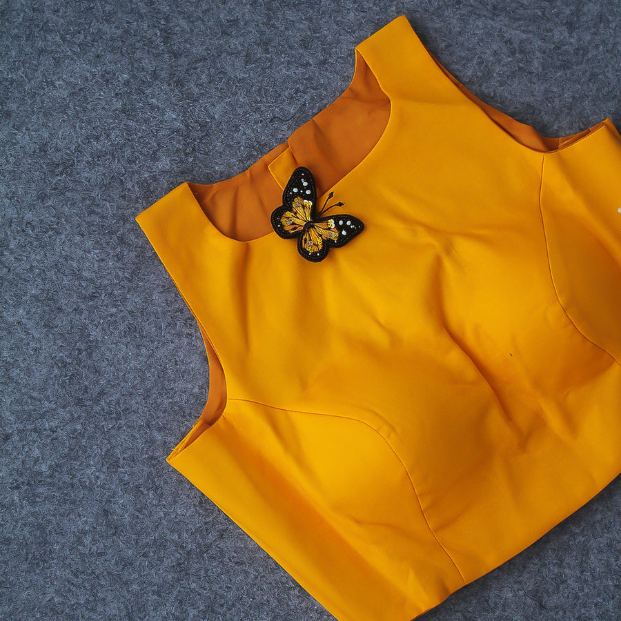 Kamal yellow High Neck Blouse
