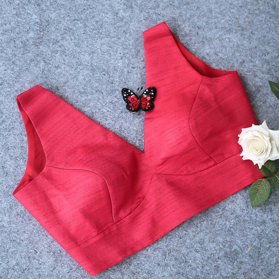 Sage Light Red V-Neck Blouse
