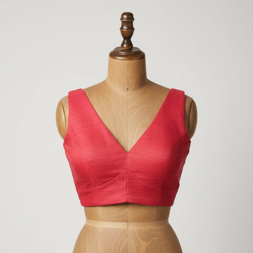 Sage Light Red V-Neck Blouse