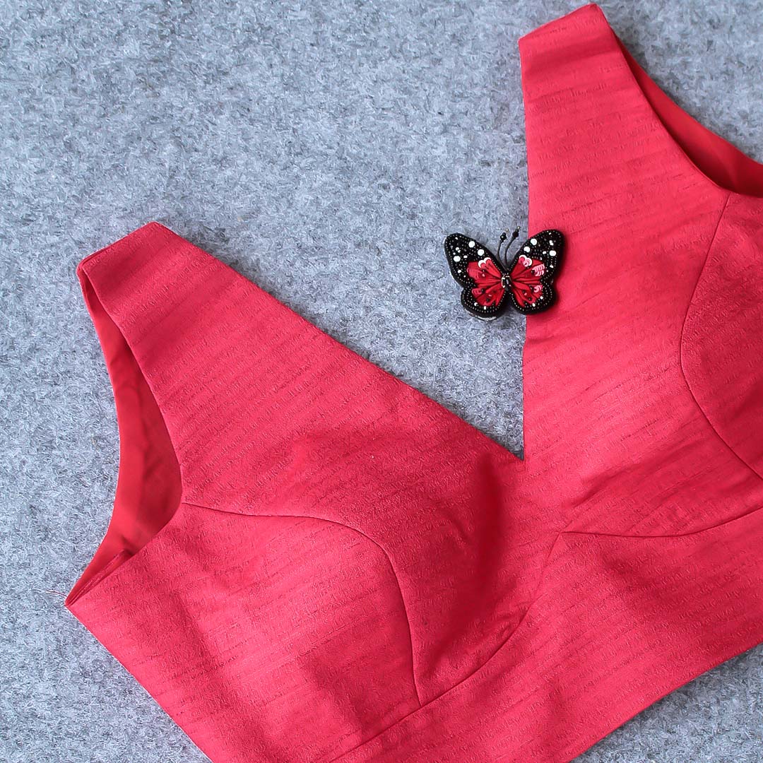 Sage Light Red V-Neck Blouse