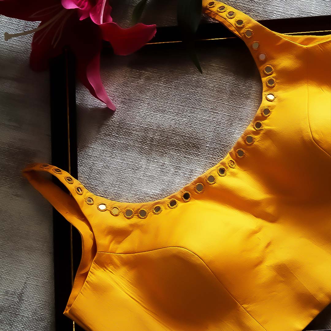 Yellow Achla Sleeveless Mirrorwork Blouse
