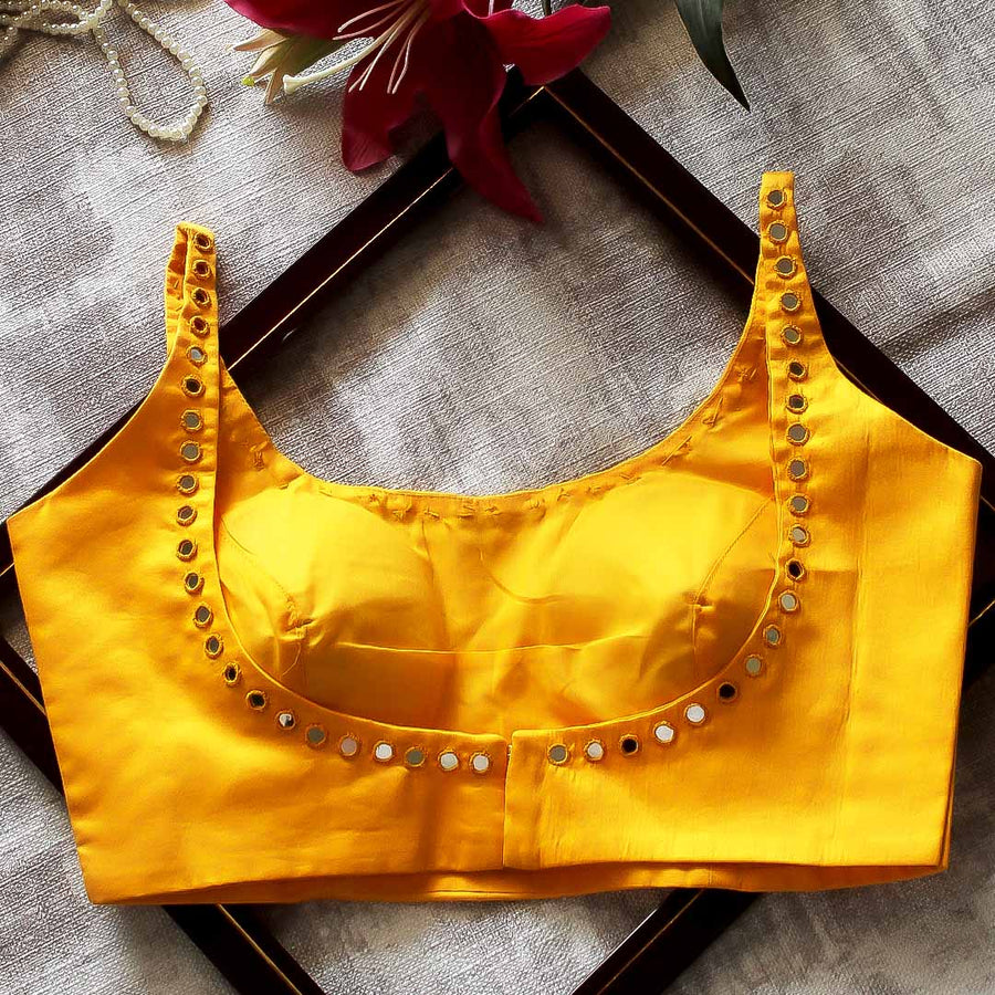Yellow Achla Sleeveless Mirrorwork Blouse