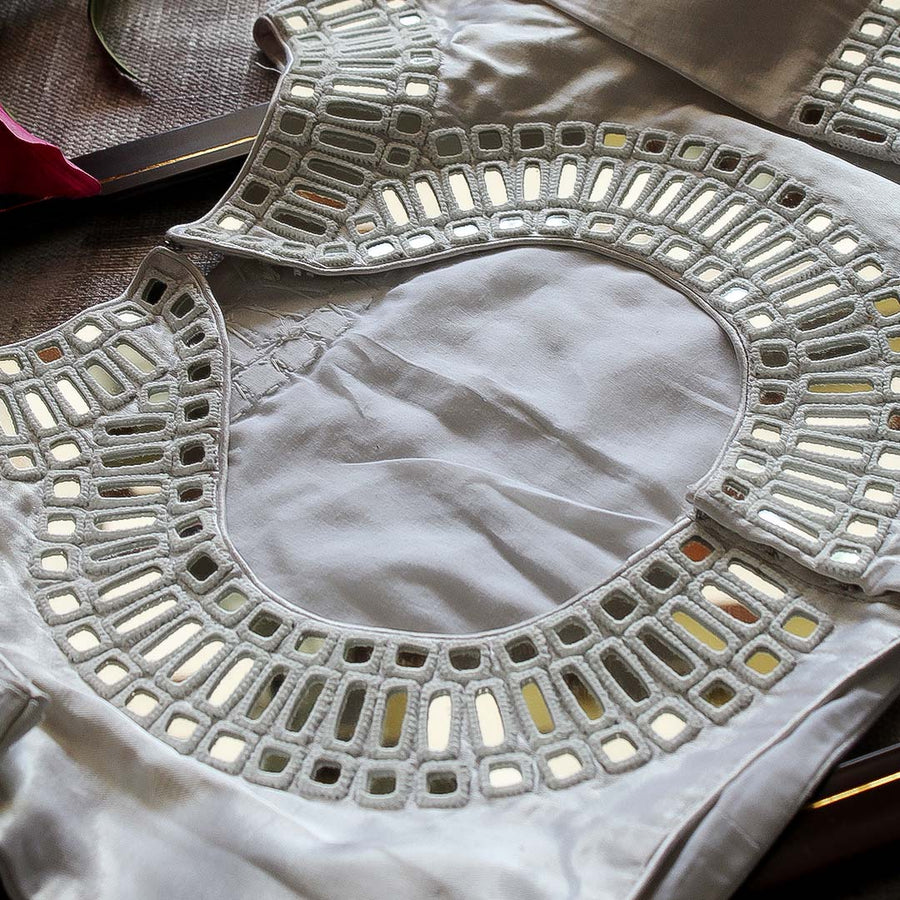 Off White  Naksh Mirror Work Blouse