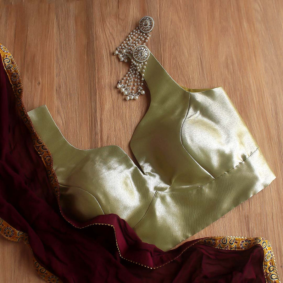 Olive Golden Sweetheart neck Sleeveless Blouse