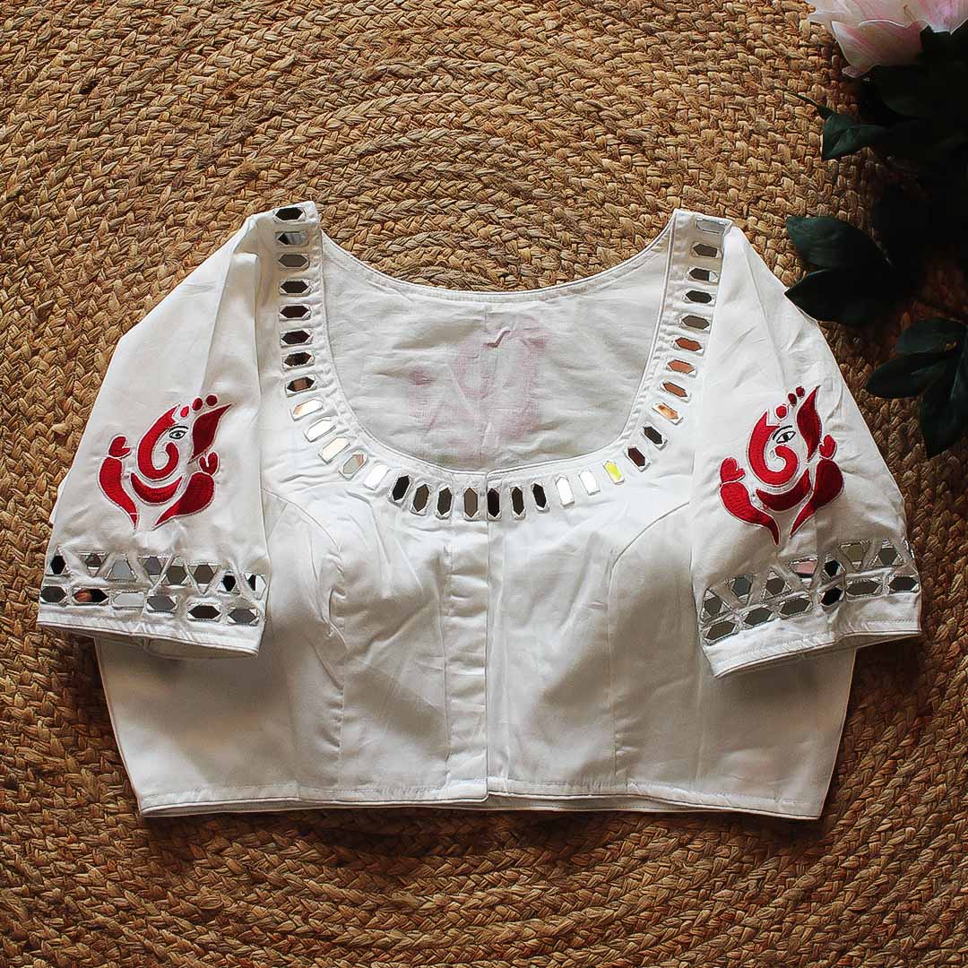 Red Ganesh Mirror Work Blouse