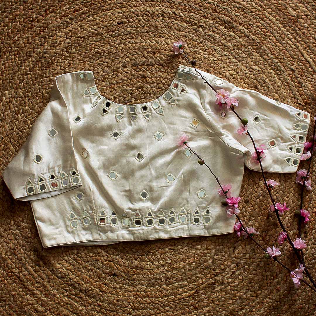 Off White  Naina Mirror Work Blouse