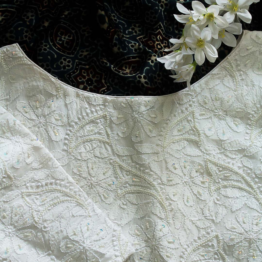 White Chikankari  Beads work Blouse