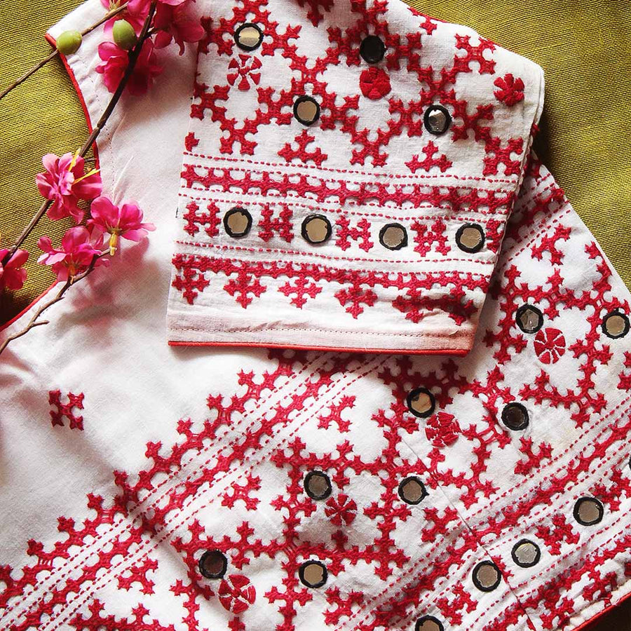 White Cotton Kutch Work  Blouse