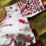 White Cotton Kutch Work  Blouse