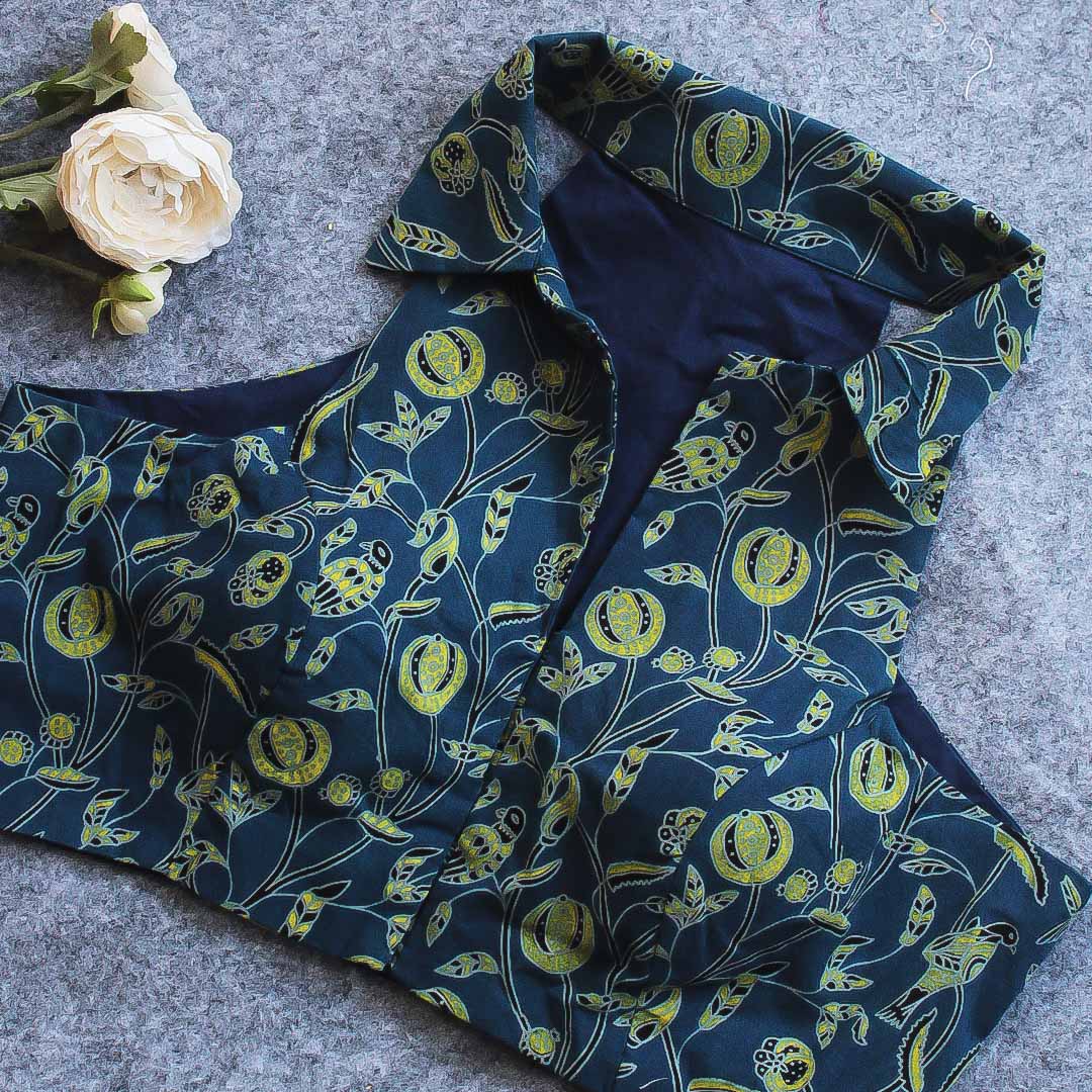 Blue Naksh Collar Neck Blouse