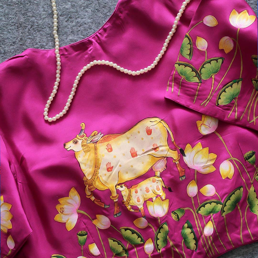 Pink Cow Hand Painted Silk Blouse