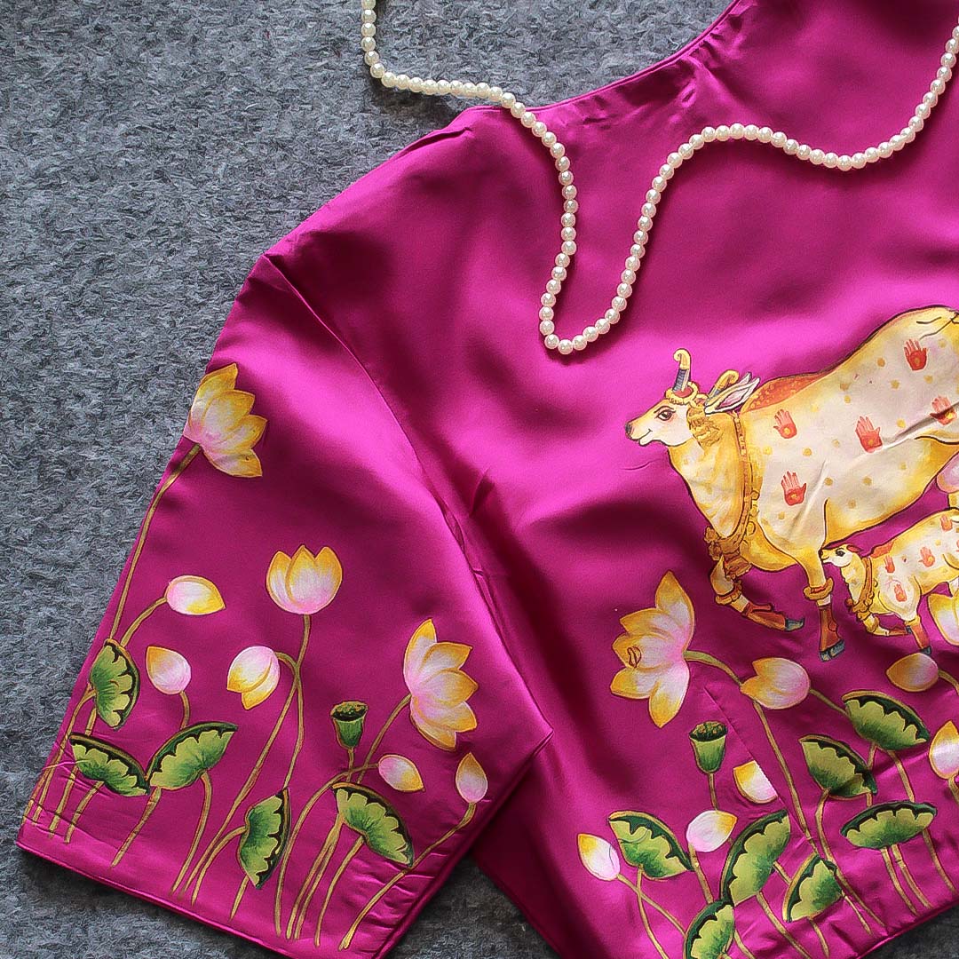 Pink Cow Hand Painted Silk Blouse