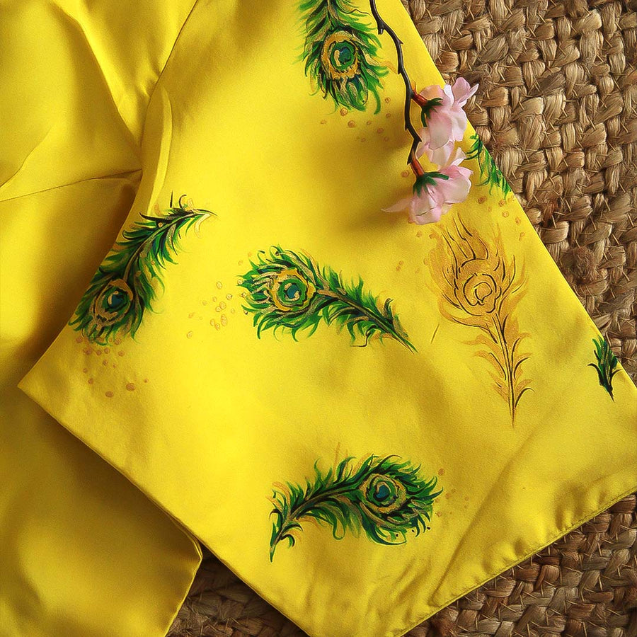 Radha Krishna Yellow Silk Blouse