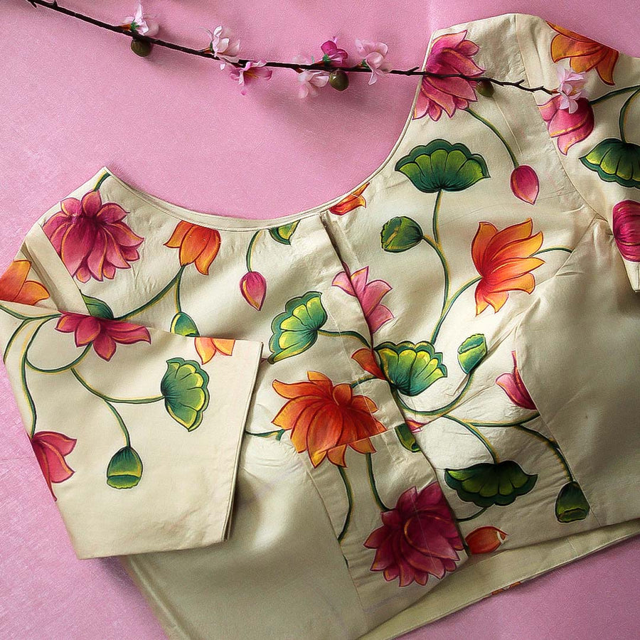 Pichwai Jaal Beige Tusser Silk Blouse