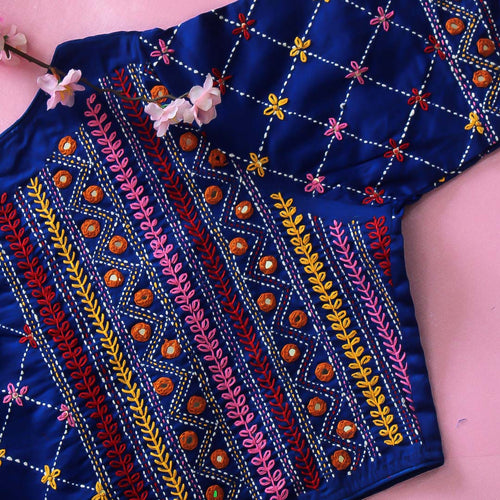 Blue Lambani Hand Embroidered Mirror Work Blouse