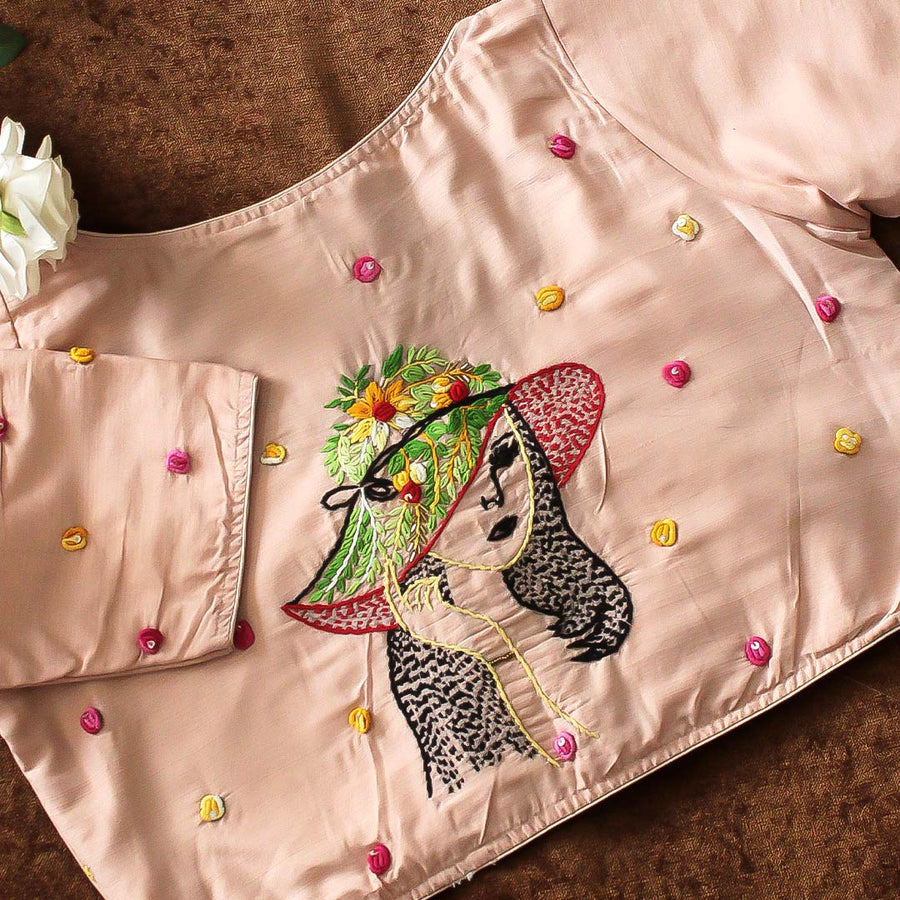 Peach Pihu Hand Embroidery Blouse