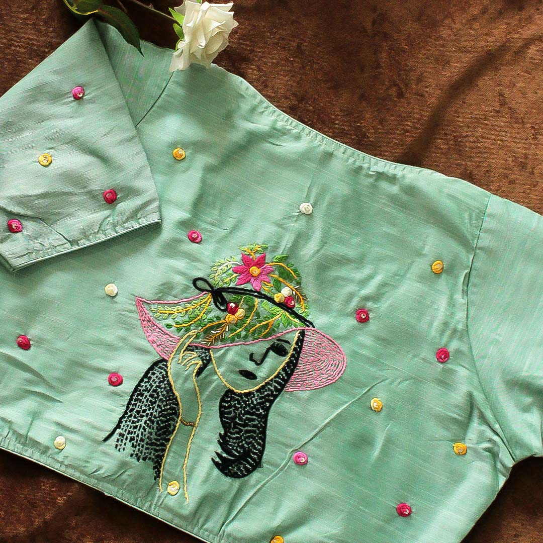 Green Pihu Hand Embroidery Blouse