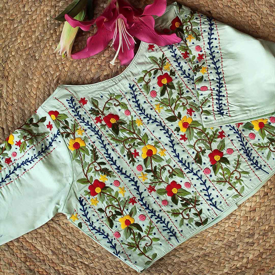 Sea Green Gul Embroidery Blouse