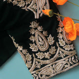 B.Green Velvet Square-Neck blouse