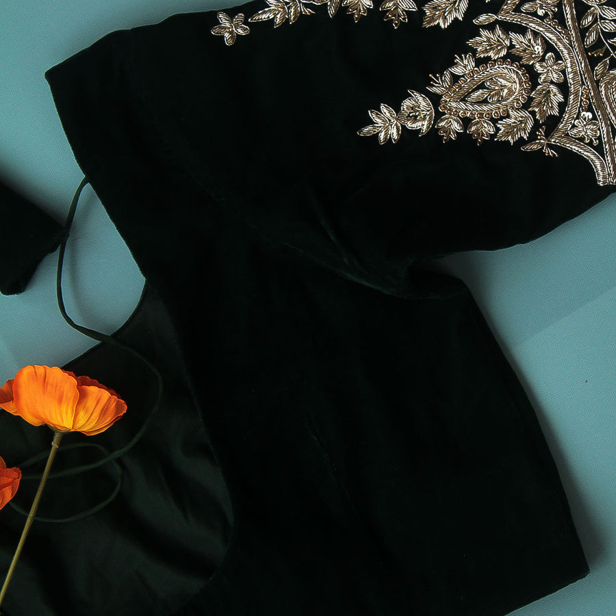 B.Green Velvet Square-Neck blouse