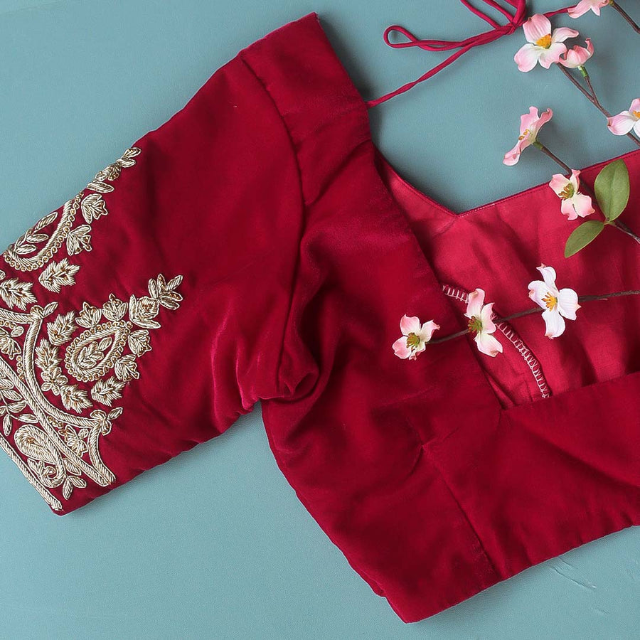 Red Velvet Square-Neck blouse