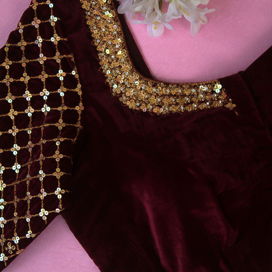 Maron Diya Velvet Blouse