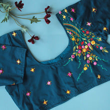 Irz Blue Embroidery Cotton Blouse