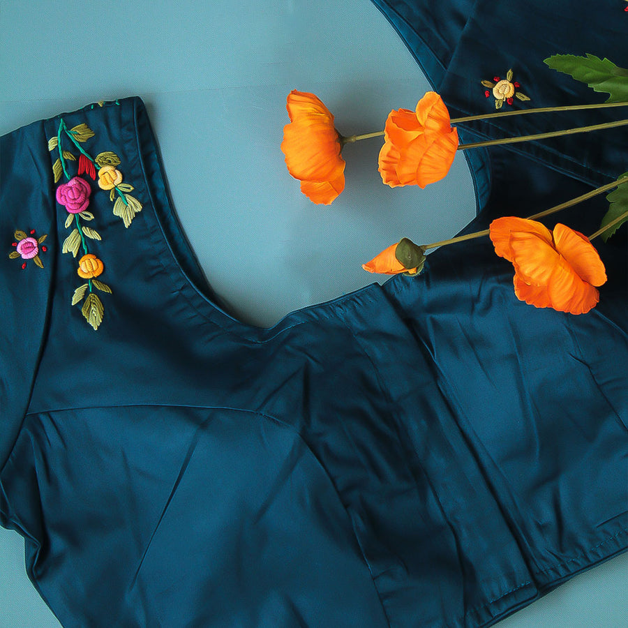 Irz Blue Embroidery Cotton Blouse
