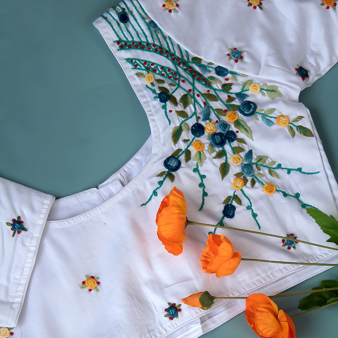white Irz Embroidery Cotton Blouse