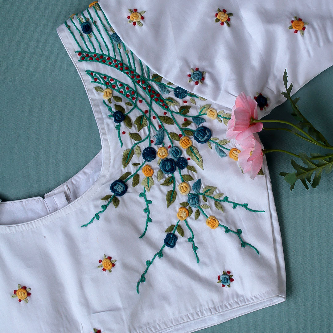 white Irz Embroidery Cotton Blouse