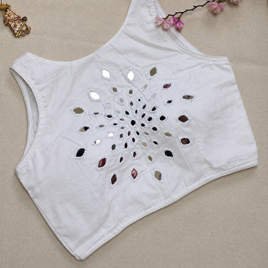 Ras White Mirror Work 1 Blouse